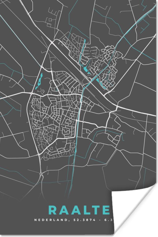 Affiche Plan de la ville - Raalte - Plan - Carte - 60x90 cm