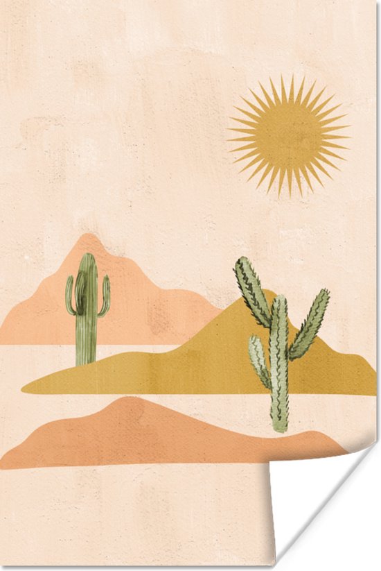 Poster Bohemian - Cactus - Zon - Pastel - Tropical - 60x90 cm