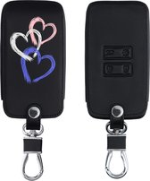 kwmobile autosleutelhoes geschikt voor Renault 4-knops Smartkey autosleutel (alleen Keyless Go) - Hoesje van imitatieleer in paars / wit / zwart - Abstract hart design