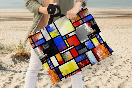 Sac bandoulière - Sac de plage - Shopper Rainbow - Mondrian - Motifs - 50x40 cm - Sac en coton