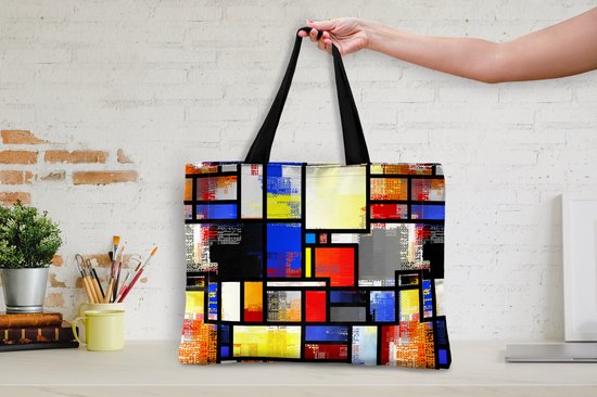 Sac bandoulière - Sac de plage - Shopper Rainbow - Mondrian - Motifs - 50x40 cm - Sac en coton