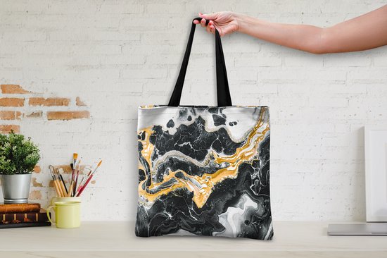 Sac bandoulière - Sac de plage - Shopper Marble - Goud - Wit - 40x40 cm - Sac coton