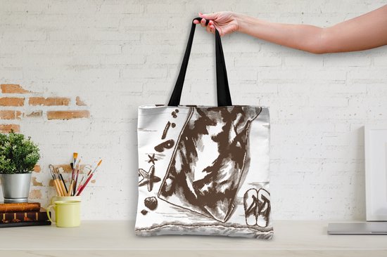 MuchoWow® Schoudertas - Strandtas - Big Shopper - Boodschappentas - Strand - Handdoek - Slippers - 40x40 cm - Katoenen tas