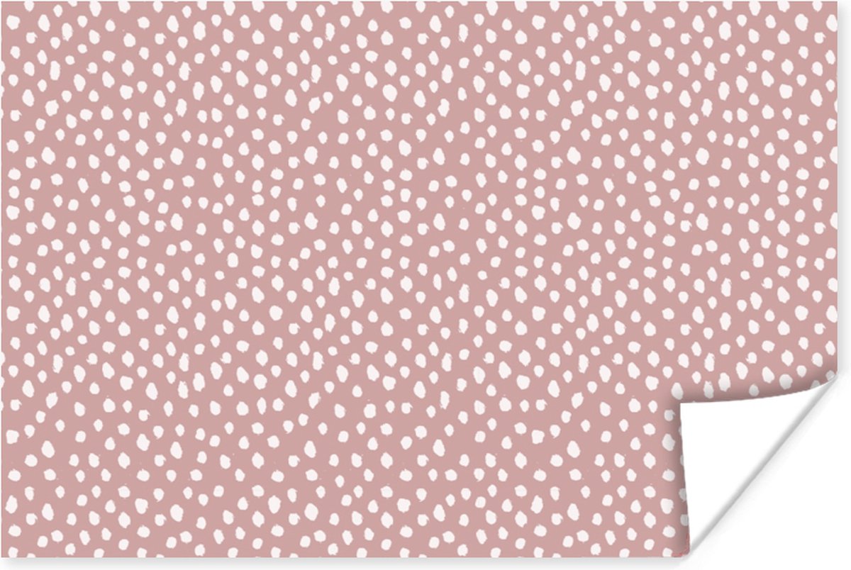 Poster Roze - Stippen - Wit - Patronen - 90x60 cm