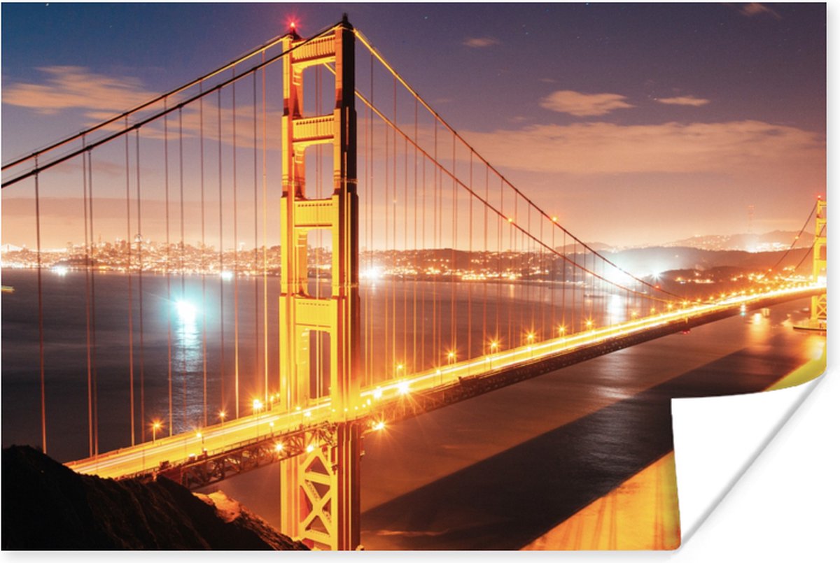 Poster Brug - Water - Avond - Amerika - 90x60 cm