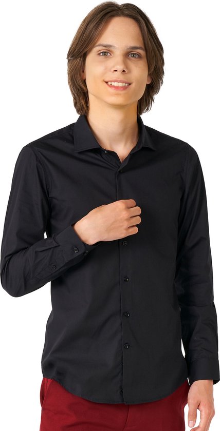 OppoSuits Lange Mouwen Overhemd Black Knight Teen Boys - Tiener Overhemd - Casual Effen Gekleurd - Zwart - Maat EU 134/140