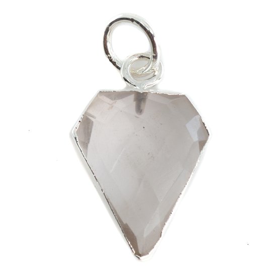 Edelsteen Hanger Rozenkwarts Diamantvorm – Verzilverd – 15 x 12 mm