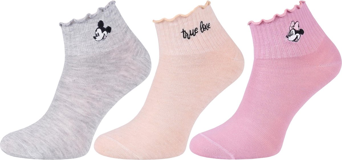 Mickey Disney - Sokken voor Dames, Kleurrijke Enkelsokken, 3 paar / 36-38