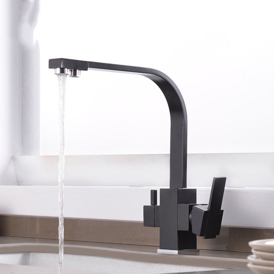 NIUKOMY Zwarte waterkraan voor de keuken, wandmontage