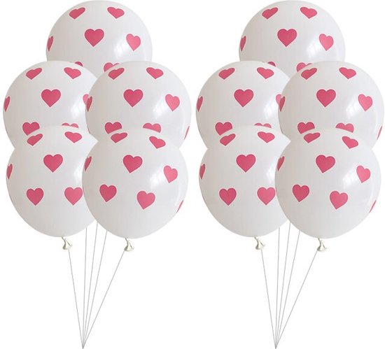 Ballonnen liefde - wit met rode hartjes - knoopballon