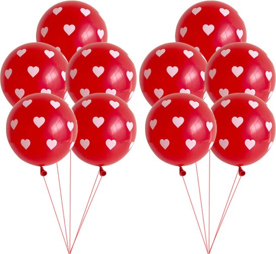 Liefdes ballonnen - ballonnen - rood met witte hartjes