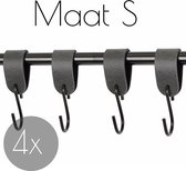 4x S-haak hangers - Handles and more® | VINTAGE GREY - maat S (Leren S-haken - S haken - handdoekkaakje - kapstokhaak - ophanghaken)
