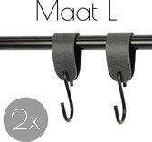 2x Leren S-haak hangers- Handles and more®  | VINTAGE GREY - maat L (Leren S-haken - S haken - handdoekkaakje - kapstokhaak - ophanghaken)