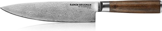 Ramon Brugman by MOA - Koksmes - VG10 Staal - 66 Laags damaststaal - Onbehandeld walnoot hout handvat - 20 cm lemmet