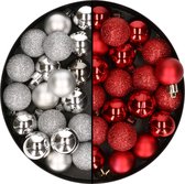 40x stuks kleine kunststof kerstballen rood en zilver 3 cm - Voor kleine kerstbomen