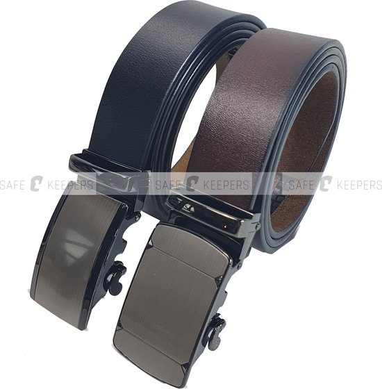Ceinture Homme Cuir Véritable avec Boucle Automatique - Ceinture Pantalon 2 Pièces - Zwart et Marron
