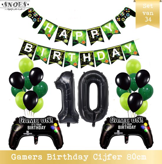 Cijfer Ballon 10 - Game Gamers Birthday Mega Ballon Pakket  - Nummer ballon - DIY Slinger Happy Birthday - Playstation Verjaardag - Game verjaardag - 80 cm nummer ballon - Gamers Verjaardag 10 Jaar - Computer Spel Verjaardag