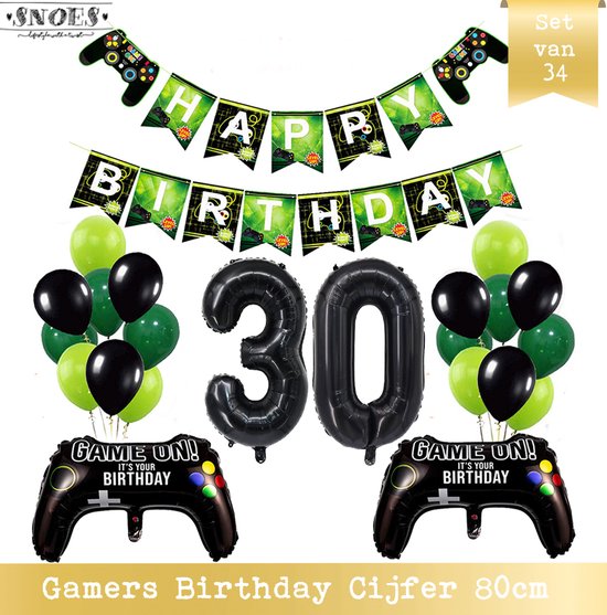 Cijfer Ballon 30 - Game Gamers Birthday Mega Ballon Pakket  - Nummer ballon - DIY Slinger Happy Birthday - Playstation Verjaardag - Game verjaardag - 80 cm nummer ballon - Gamers Verjaardag 30 Jaar - Computer Spel Verjaardag