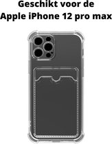Apple iPhone 12 Pro Max anti shock hoesje + pas houder - iPhone 12 Pro max siliconen case transparant + card holder - Apple iPhone 12 pro max siliconen back case / cover + kaart houder