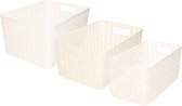 Set van 8x stuks opbergboxen/opbergmandjes rotan parel wit kunststof met inhoud 5 en 10 en 18 liter