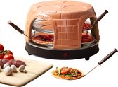 Emerio PO-116124.1  - Pizzarette - 8 Persoons - Pre-bake functie - Handgemaakte terracotta koepel - 8 Geïsoleerde bak spatels - RVS bakplaat - Warmhoud functie