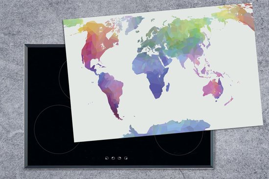KitchenYeah® Inductie beschermer 80x52 cm - Wereldkaart - Kleuren - Modern - Kookplaataccessoires - Afdekplaat voor kookplaat - Inductiebeschermer - Inductiemat - Inductieplaat mat