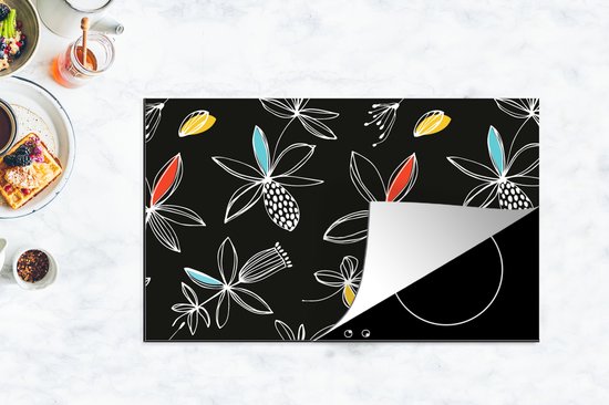 KitchenYeah® Inductie beschermer 90x52 cm - Bloemen - Line Art - Patronen - Kookplaataccessoires - Afdekplaat voor kookplaat - Inductiebeschermer - Inductiemat - Inductieplaat mat