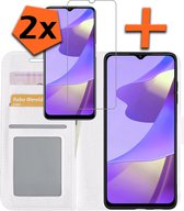 Hoesje Geschikt voor OPPO A16 Hoes Bookcase Flipcase Book Cover Met 2x Screenprotector - Hoes Geschikt voor OPPO A16 Hoesje Book Case - Wit