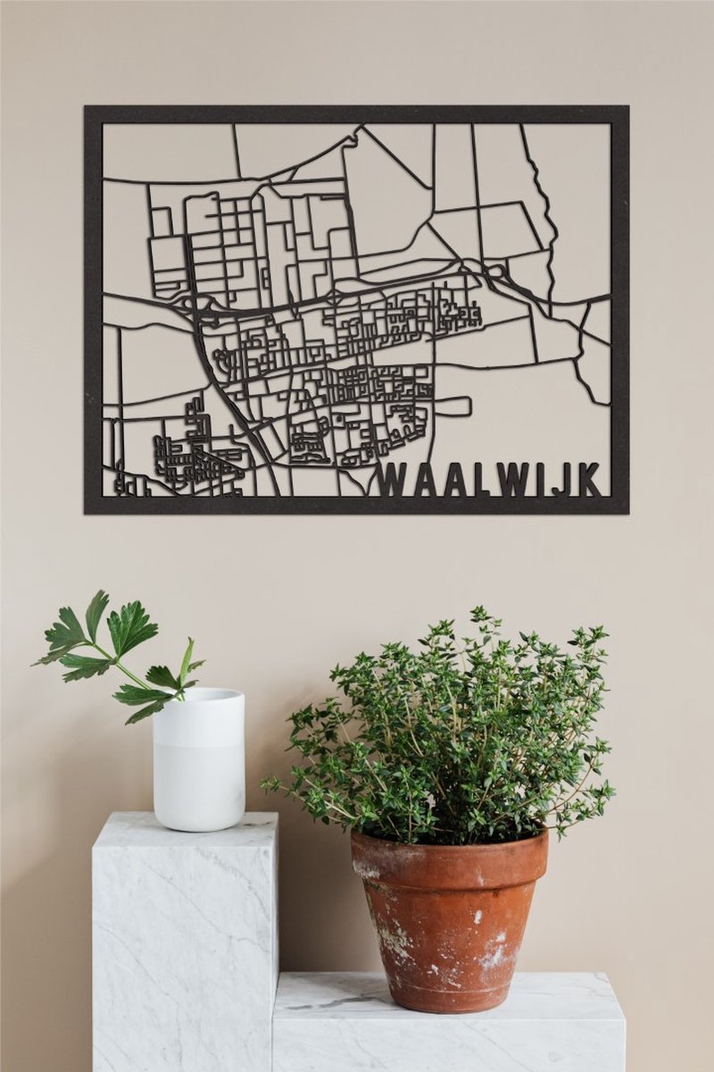Houten Stadskaart Waalwijk Zwart Mdf 30x40cm Wanddecoratie Voor Aan De Muur City Shapes