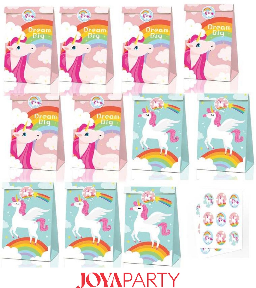Joya Party® Uitdeel zakjes Unicorn | Uitdeelzakjes 12 Stuks | Traktatie zakjes voor Uitdeelcadeautjes | Uitdeelzakjes Kinderfeestje | Kinderen | Snoepzakjes
