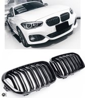 Sportieve Grille geschikt voor BMW 1-Serie F20 en F21 vanaf 2015 dubbele spijl glans zwart
