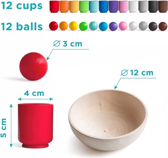 KLUZOO Balls and Cups Houten Speelgoed - KLEUREN en VORMEN - Motoriek Montessori Speelgoed - Educatief speelgoed voor Jongens en Meisjes van KLUZOO — afbeelding 5