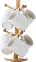 Mug Tree - Tasses aspect marbre avec support en bambou - Blanc