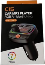 C15 FM Transmitter Bluetooth - Autolader - Draadloze Carkit - RGB Light - 2x Fastcharger USB Poort - USB-C Poort - Handsfree Bellen - Voor Alle Telefoons - FM Transmitter Auto - Bluetooth 5.0