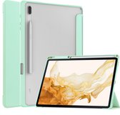 Case2go - Tablet Hoes geschikt voor Samsung Galaxy Tab S8 (2022) - Tri-Fold Transparante Cover - Met Pencil Houder - Licht Groen