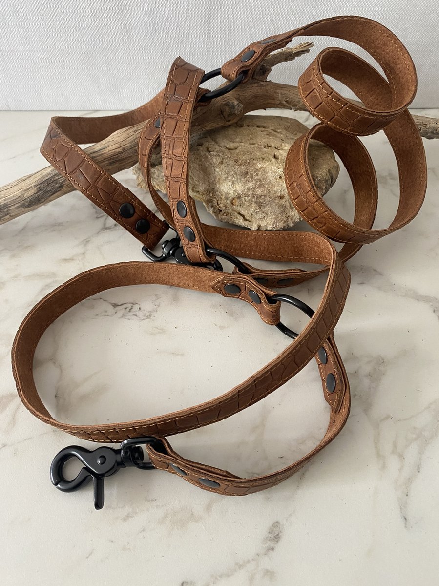 Hondenriem Cognac croco