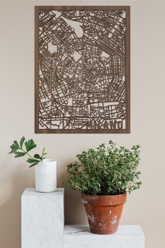 Houten Stadskaart Milano Notenhout 100x75cm Wanddecoratie Voor Aan De Muur City Shapes