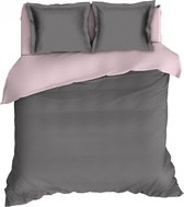 Romanette Comtesse flanel dekbedovertrek - Antraciet/roze - Lits-jumeaux (270x200/220 cm + 2 slopen)