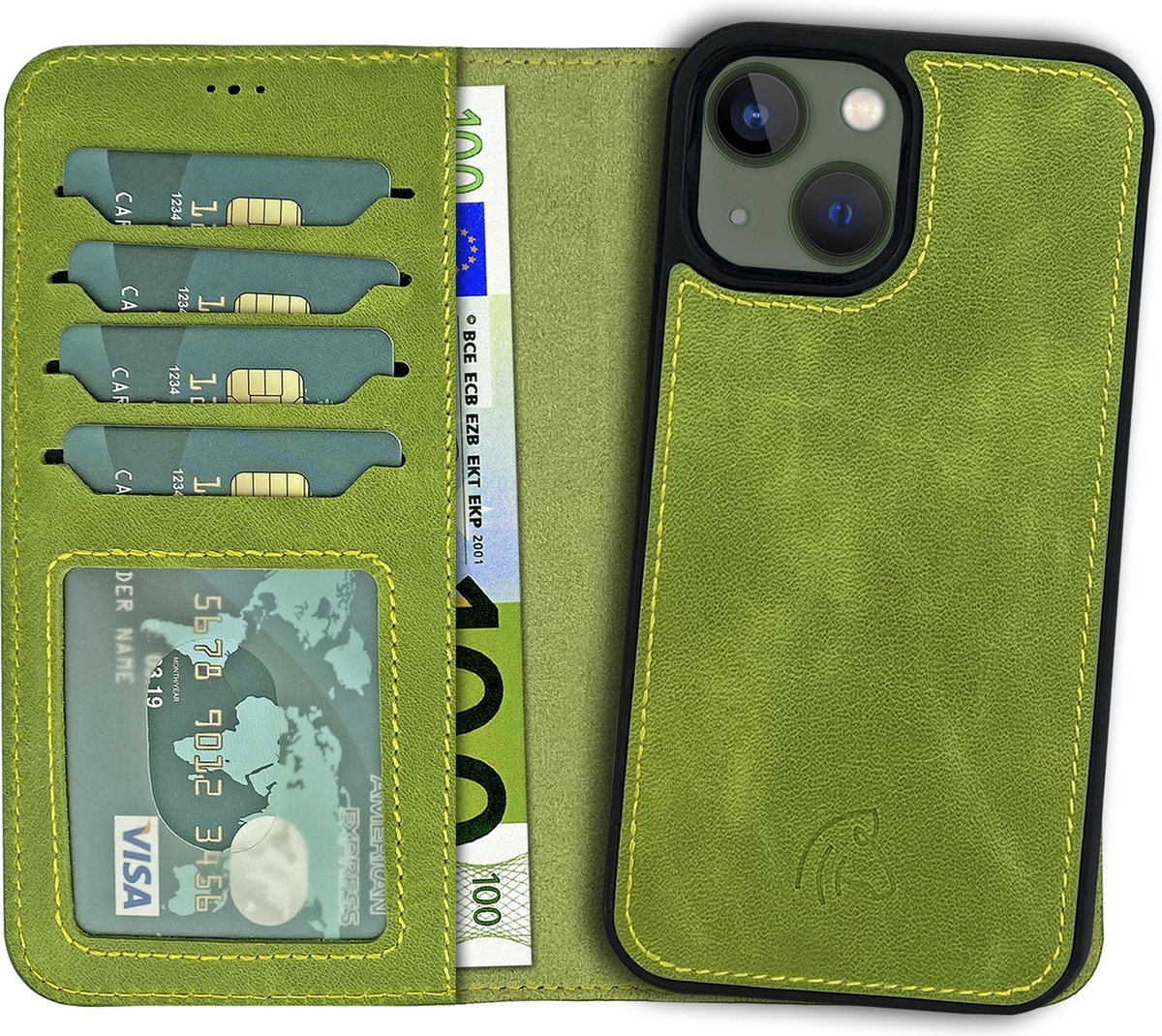 Pulledro geschikt voor iPhone 13 leer uitneembare BookCase - Ɠold Ɠreen