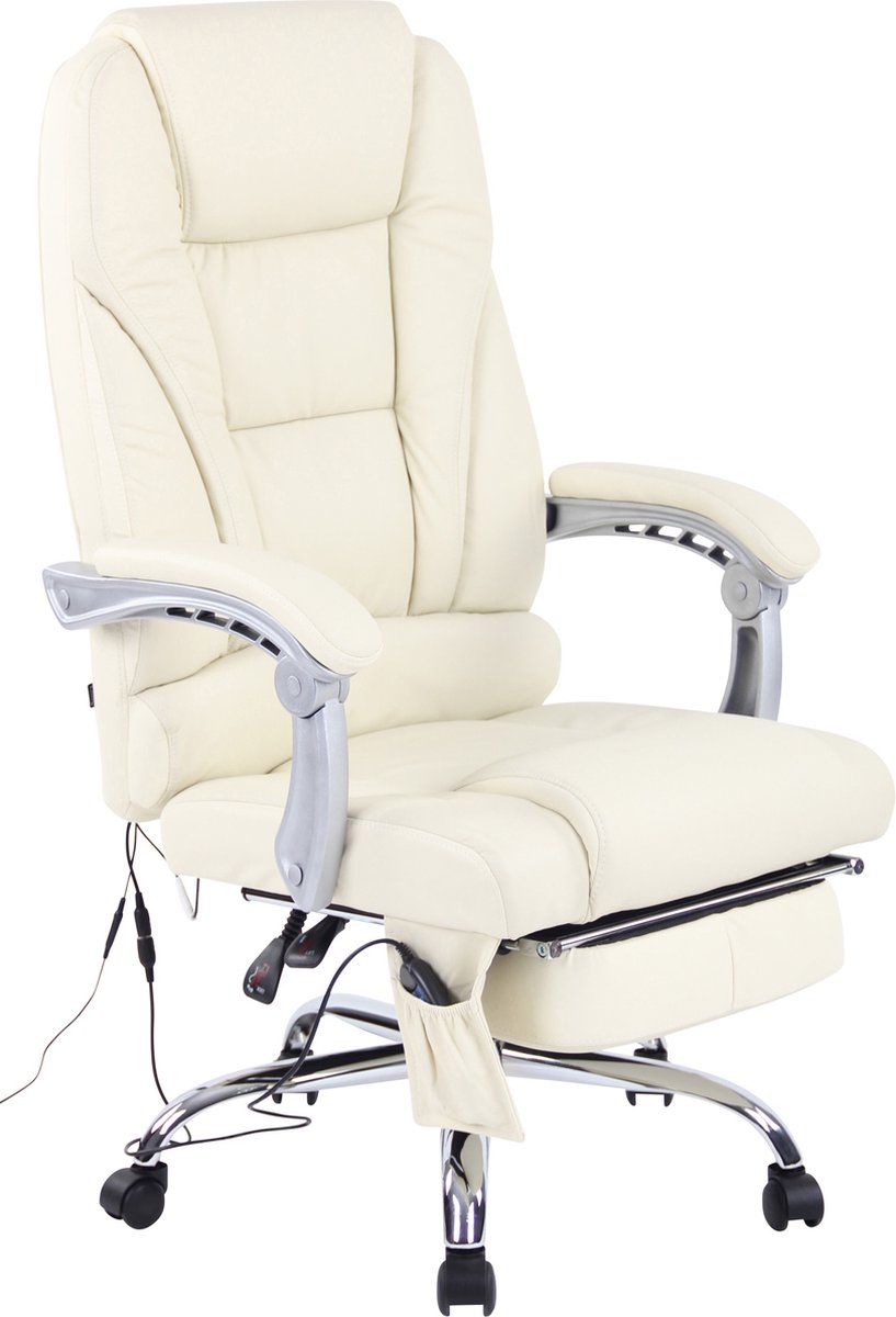 CLP Pacific Bureaustoel Ergonomisch met Massagefunctie Echt Leer Creme - CLP Trading - €269,90