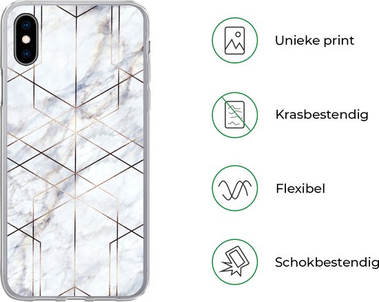 Coque pour iPhone Xs - Marbre - Or - Wit - Coque de téléphone en Siliconen