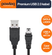Powteq - 5 meter premium USB A naar mini USB kabel - USB 2.0