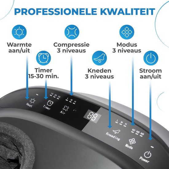 Dichtbij de bedieningsknoppen van een El Suvon voetmassageapparaat.