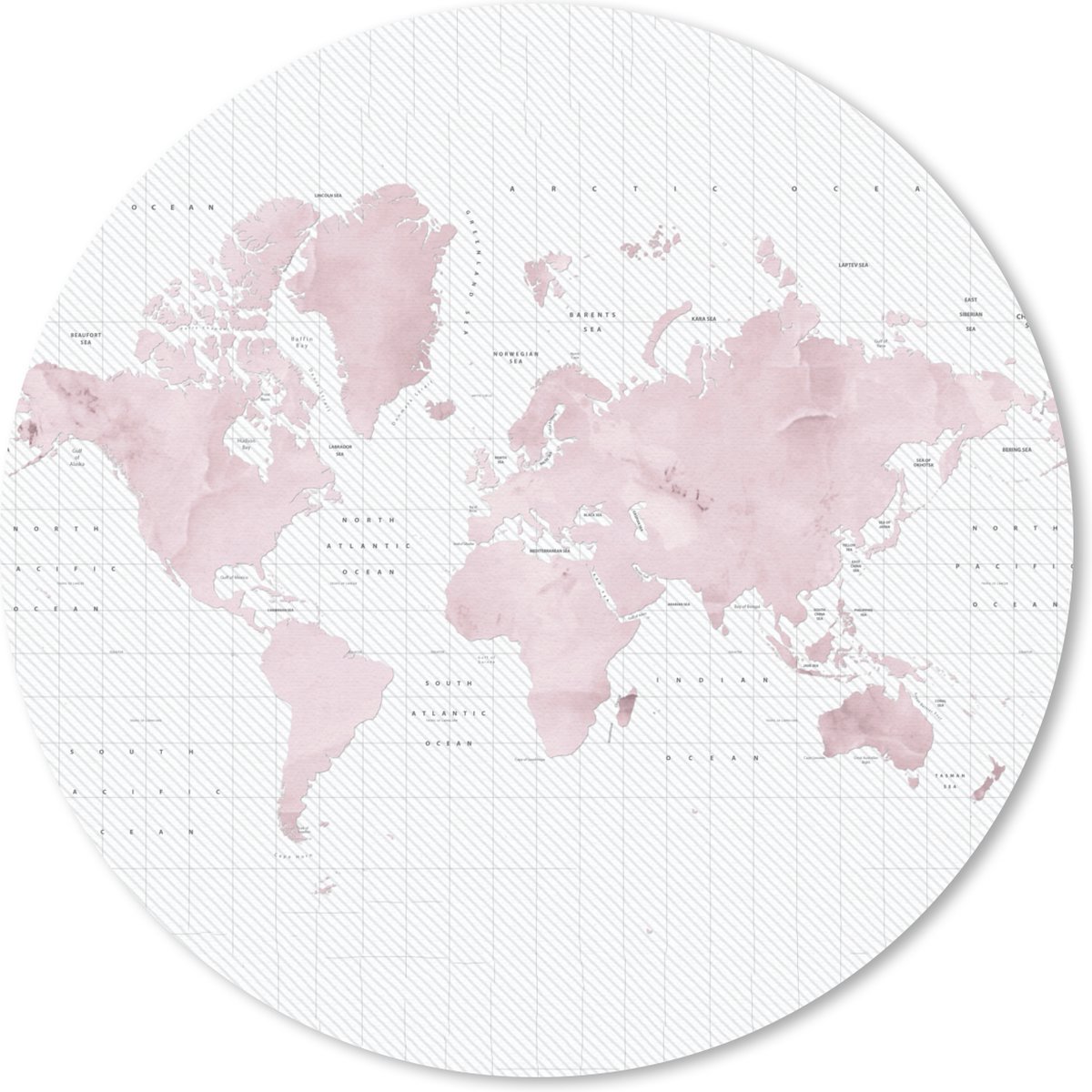 Muismat rond 50x50 cm - Mousepad Wereldkaart - Roze - Marmer print - Ronde muismatten