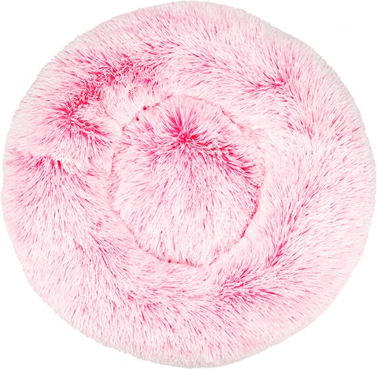 KUSSIES® Kussen 80 Cm Met Wasbare Hoes - Neon Roze Wit Gradient - Hondenkussen Kinder Speelkussen - Donut Zitzak Rond Hondenmand Dierenkussen Witte