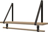 Plankje Roe 70cm - Handles and more® | VINTAGE GREY (Complete set: leren plankdragers + plank eikenhout + roede)