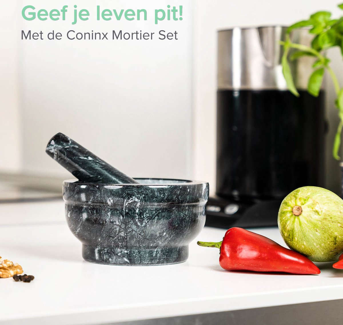 Flexzion Kleine vijzel en stamper set marmeren stenen crusher (zwart) - 10,5 cm, 1/2 kop capaciteit modder en kom, keuken handmolen voor specerijen, kruiden, pillen
