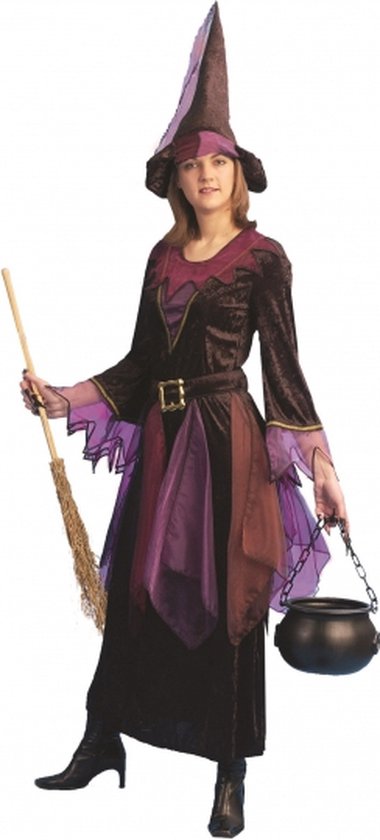 Halloween Paarse heksen jurk inclusief hoed 36-38 (s/m)