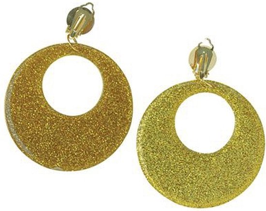 60s disco oorbellen goud glitter