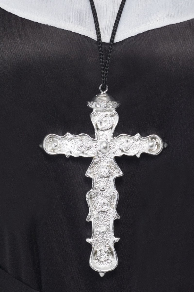 Ketting - met groot kruis - zilver - Verkleed accessoires voor Paus/Bisschop/Priester/Nonnen/Monniken/Pastoor